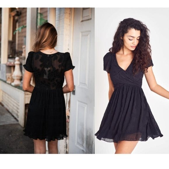 LoveShackFancy Patrona Pleated Lace Little Black Mini Party Dress Size 12